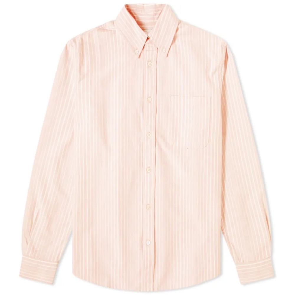 Used Adsum NYC Button-down Collar Striped Cotton Oxford Shirt in Orange